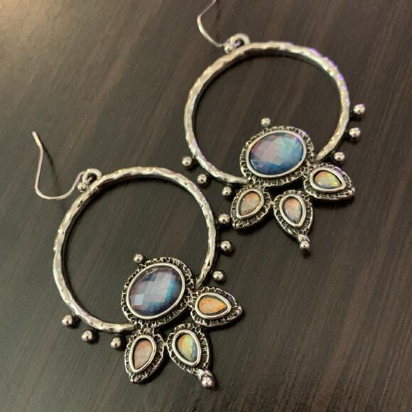 Silver Moonstone Color Gemstone Lotus Flower Earrings - Picture 6 of 10